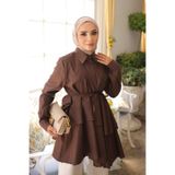 İmajButik Kahverengi İp Bağlamalı Katlı Gömlek