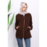 İmajButik Kahverengi Kapşonlu Fermuarlı Modal Sweat Hırka