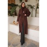 İmajButik Kahverengi Kuşaklı Uzun Angora Hırka