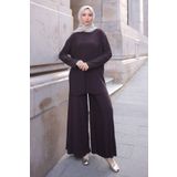 İmajButik Kahverengi Piliseli Sandy Tunik Pantolon Takım