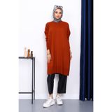 İmajButik Kiremit Bisiklet Yaka Merserize Salaş Triko Tunik