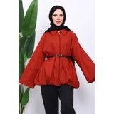 İmajButik Kiremit Pileli Astarlı Gabardin Ceket