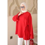 İmajButik Kırmızı Yan Biye Bağlamalı Modal Tunik