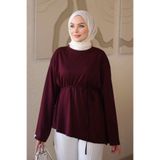 İmajButik Koyu Bordo Bel Bağlamalı Asimetrik Kesim Tunik