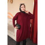 İmajButik Koyu Bordo Bisiklet Yaka Kol Düğmeli Merserize Salaş Triko Tunik