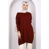 İmajButik Koyu Bordo Bisiklet Yaka Merserize Salaş Triko Tunik