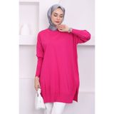 İmajButik KOYU FUŞYA Bisiklet Yaka Merserize Salaş Triko Tunik