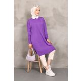 İmajButik Koyu Lila Bisiklet Yaka Merserize Salaş Triko Tunik