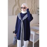 İmajButik Lacivert Atkı Detaylı Salaş Triko Tunik