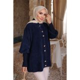 İmajButik Lacivert Dik Yaka Angora Yumoş Hırka