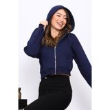 İmajButik Lacivert Kısa Kanguru Cepli Fermuarlı Üç İplik Sweat Hırka