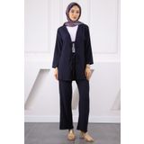 İmajButik Lacivert Ön Bağlamalı Bürümcük Kimono Pantolonlu Takım