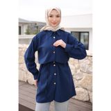 İmajButik Lacivert Önü Alerli Düğmeli Tunik