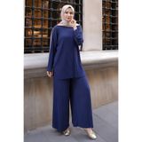 İmajButik Lacivert Piliseli Sandy Tunik Pantolon Takım