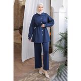 İmajButik Lacivert Taş Detaylı Bel Lastikli Tunik Pantolonlu Scuba Takım