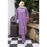İmajButik Lila Düğmeli Tunik Pantolonlu Bürümcük Takım