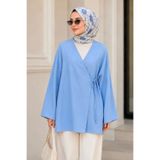 İmajButik Mavi Kruvaze Yaka Yandan Bağlamalı Yazlık Kimono Tunik