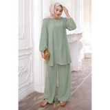 İmajButik Mint Yeşili Bürümcük Tunik Pantolonlu Takım