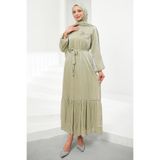 İmajButik Mint Yeşili Çiçek Bronşlu Şifon Elbise