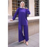 İmajButik Mor Piliseli Sandy Tunik Pantolon Takım