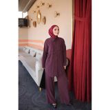 İmajButik Mürdüm Gömlek Yaka Tunik Pantolonlu Takım