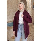 İmajButik Mürdüm Kapşonlu Fermuarlı Üç İplik Cepli Hırka
