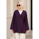 İmajButik Mürdüm Kruvaze Yaka Yandan Bağlamalı Yazlık Kimono Tunik