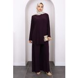 İmajButik Mürdüm Piliseli Sandy Tunik Pantolon Takım