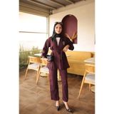 İmajButik Mürdüm Yaka Bronş Detaylı Tunik Pantolonlu Takım