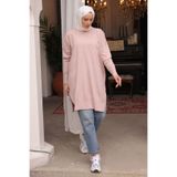 İmajButik Pudra Bisiklet Yaka Merserize Salaş Triko Tunik