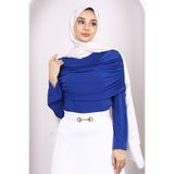 İmajButik Saks Mavi Kol Yaka Detaylı Sandy Bluz