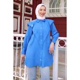 İmajButik Saks Mavi Ön Detaylı Kol Bağlamalı Tunik
