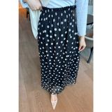 İmajButik Siyah Bel Lastikli Puantiyeli Şifon Etek