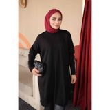 İmajButik Siyah Bisiklet Yaka Kol Düğmeli Merserize Salaş Triko Tunik