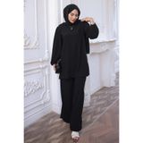 İmajButik Siyah Bürümcük Tunik Pantolonlu Takım