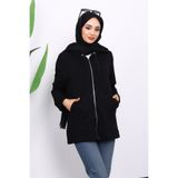 İmajButik Siyah Kapşonlu Fermuarlı Modal Sweat Hırka