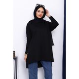 İmajButik Siyah Kol Fermuarlı Soğuk İplik Triko Tunik