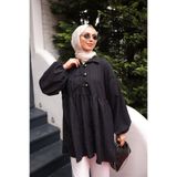 İmajButik Siyah Kol Lastikli Önü Düğmeli Biyeli Tunik
