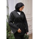 İmajButik Siyah Kuşaklı Scuba Kimono Ceket