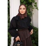 İmajButik Siyah Önü Fırfırlı Kol Lastikli Gömlek
