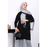 İmajButik Siyah Soğuk İplik Bisiklet Yaka Triko Tunik