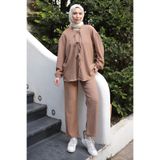 İmajButik Vizon Ön Bağlamalı Bürümcük Kimono Pantolonlu Takım