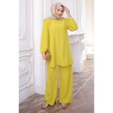 İmajButik Yağ Yeşili Bürümcük Tunik Pantolonlu Takım