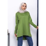 İmajButik Yağ Yeşili Kol Fermuarlı Soğuk İplik Triko Tunik