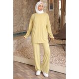 İmajButik Yağ Yeşili Manşetli Tunik Pantolonlu Modal Takım