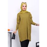 İmajButik Yağ Yeşili Merserize Soğuk İplik Triko Tunik