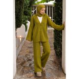 İmajButik Yağ Yeşili Selanik Örme Hırka Pantolonlu Triko Takım