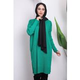 İmajButik Yeşil Bisiklet Yaka Merserize Salaş Triko Tunik