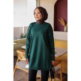 İmajButik Zümrüt Yeşili Çiçek Naıkşlı Soğuk İplik Triko Tunik