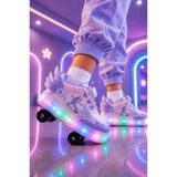 İmasSportWear Çocuk Patenli Ayakkabı Kanatlı LED Işıklı Tekerlekli Kız Çocuk Kaykay Ayakkabısı Spor Sneaker 29-37 Numara